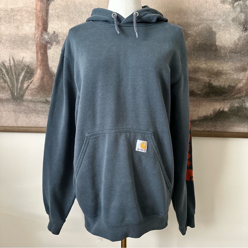 Carhartt Slate Blue Hoodie with Sleeve Logo